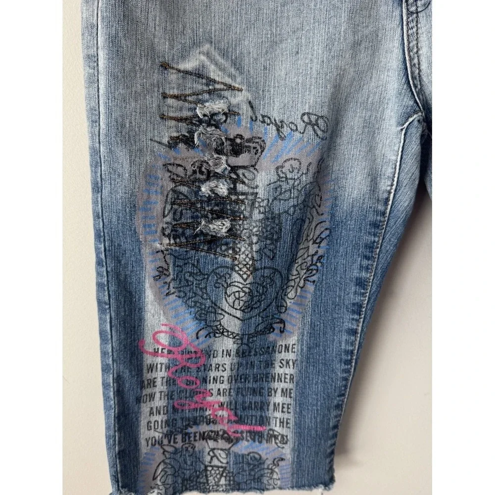 Y2K Women's Jamie Nicole Jorts Denim Short Graffiti Cross Grunge Skate Fit Sz 30